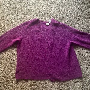 Fuzzy pink cardigan sweater